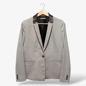 T Tahari Blazer Gray One Button Jacket Faux Leather Trim, Size 8